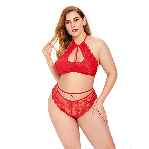 

Women's Mesh Lace Matching Bralettes Suits Nightwear Jacquard Solid Colored Red M L XL / Strap