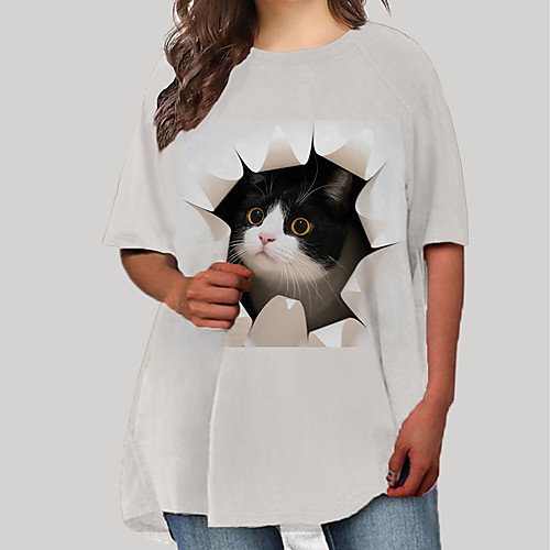 

Women's Plus Size Dresses T Shirt Dress Tee Dress Short Mini Dress Half Sleeve Cat Graphic Animal Print Basic Spring & Summer White Beige XL XXL 3XL 4XL 5XL / Going out