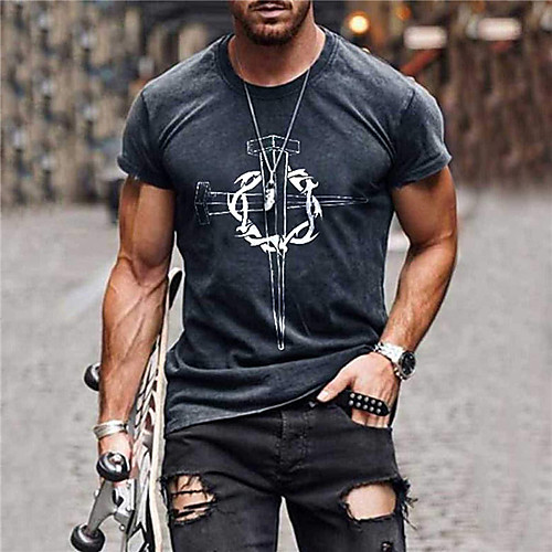 

Men's T shirt 3D Print Letter Animal Patchwork Short Sleeve Holiday Tops Boho 1# 2#