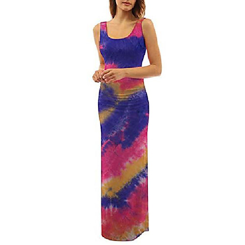 

aelidiya women's tie dye sleeveless scoop neck maxi dress casual long dress beach sundress deep blue