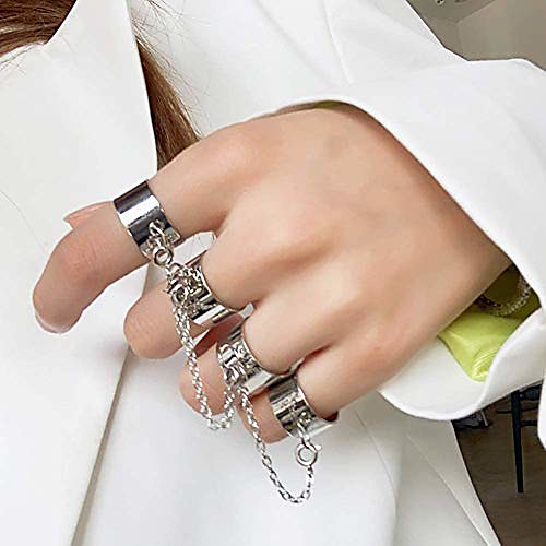 

Chain Combination Ring Punk Style Chain Link Multiple Finger Open Ring Party Concert Ceremony Jewelry - Silver