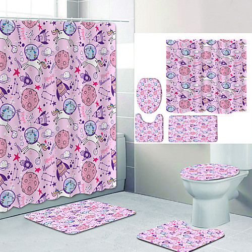 

Bathroom Shower Curtain & Mat Set Modern Polyester New Design