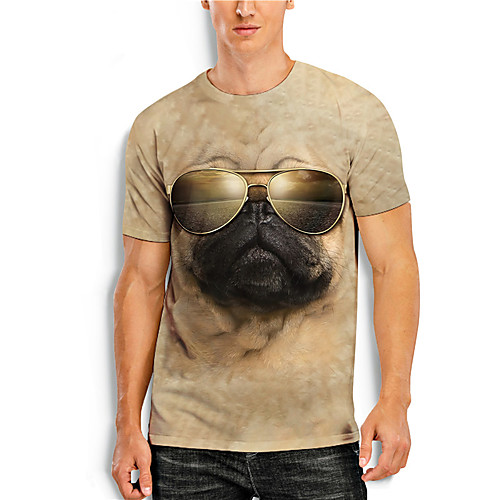 

Men's Tees T shirt 3D Print Dog Graphic Prints Animal Print Short Sleeve Daily Tops Casual Designer Big and Tall Brown