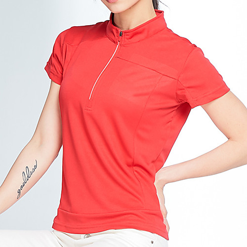 

Women's T shirt Hiking Tee shirt Short Sleeve Stand Collar Tee Tshirt Top Outdoor Lightweight Breathable Quick Dry Front Zipper Autumn / Fall Spring Polyester Solid Color Black Red Blue Climbing