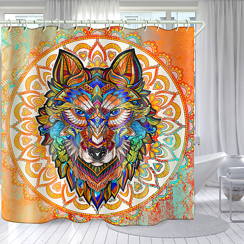 

Round Wolf Head Totem Digital Printing Shower Curtain Shower Curtains Hooks Modern Polyester New Design