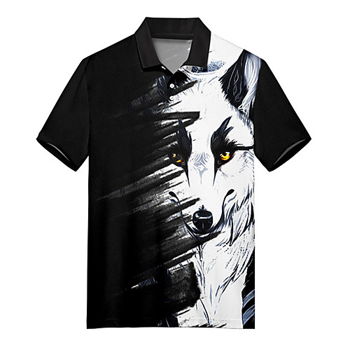 

Men's Polo 3D Print Wolf Animal Button-Down Print Short Sleeve Casual Tops Casual Fashion Soft Breathable Black
