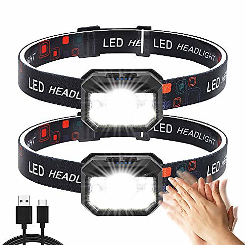 

Head lamp 2 pieces, super bright motion sensor 1500 lumens 11 modes head lamp, USB rechargeable waterproof lightweight led head lamp perfect for running, hiking, camping, cycling, fishing