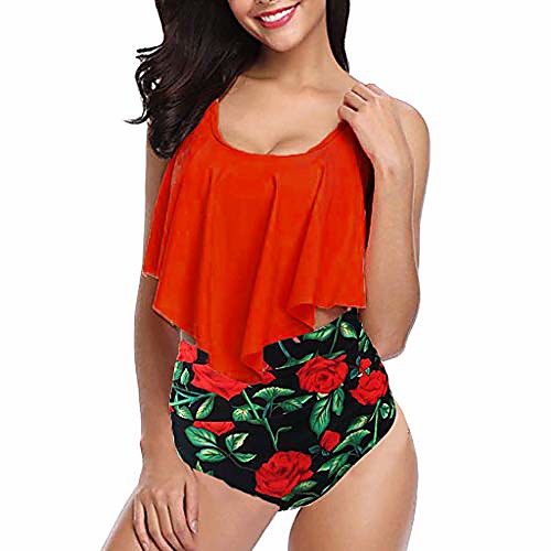 

women two piece plus size sexy backless halter dot printed swimwear set (xl, red)