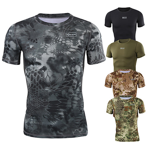 

Men's Running T-Shirt Camouflage Hunting T-shirt Outdoor Breathable Quick Dry Ventilation Fast Dry Summer Camo Top Polyester Short Sleeve Camping / Hiking Hunting Fishing Black Yellow Dark Green
