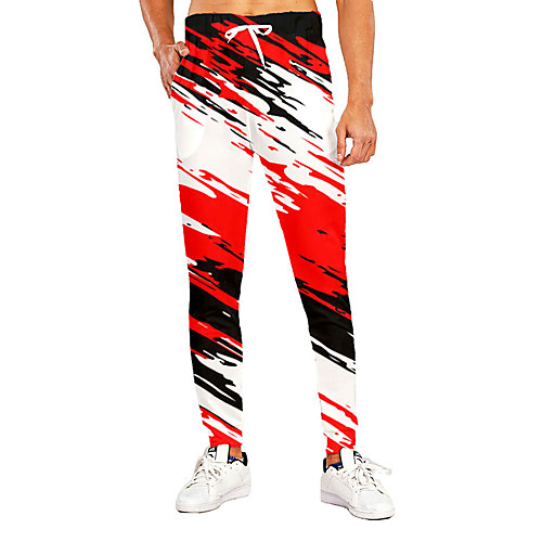 

Men's Novelty Casual / Sporty Breathable Quick Dry Sports Casual Holiday Pants Sweatpants Pants Graphic 3D Full Length Print Red