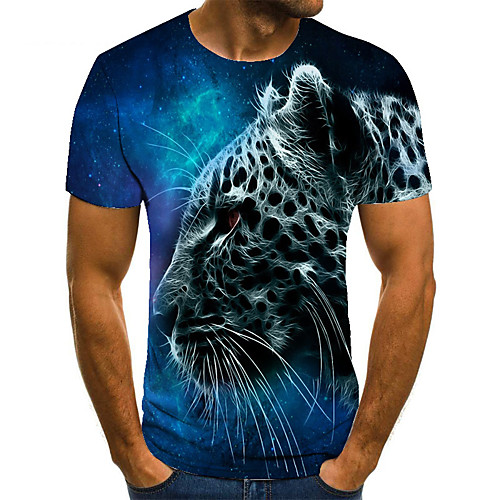 

Men's T shirt 3D Print Animal 3D Print Print Short Sleeve Casual Tops Casual Fashion Blue
