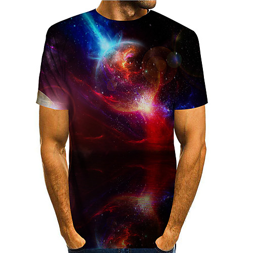 

Men's T shirt Other Prints Galaxy 3D Print Short Sleeve Daily Tops Basic Casual Black