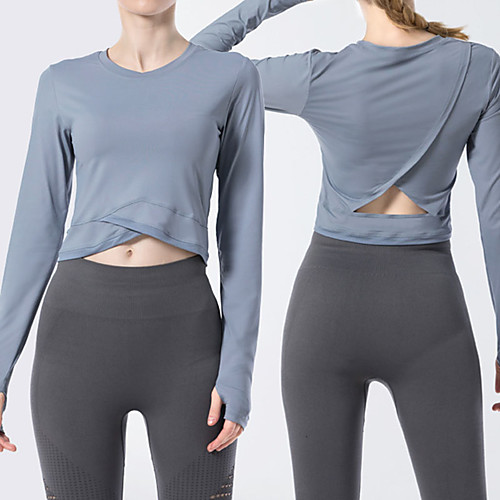 

Women's Tee / T-shirt Cut Out Crossover Crew Neck Spandex Sport Athleisure T Shirt Top Long Sleeve Breathable Soft Comfortable Yoga Exercise & Fitness Running Everyday Use Street Casual Daily Outdoor