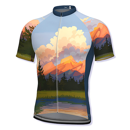 

21Grams Men's Short Sleeve Cycling Jersey Spandex Blue Bike Top Mountain Bike MTB Road Bike Cycling Breathable Quick Dry Sports Clothing Apparel / Athleisure