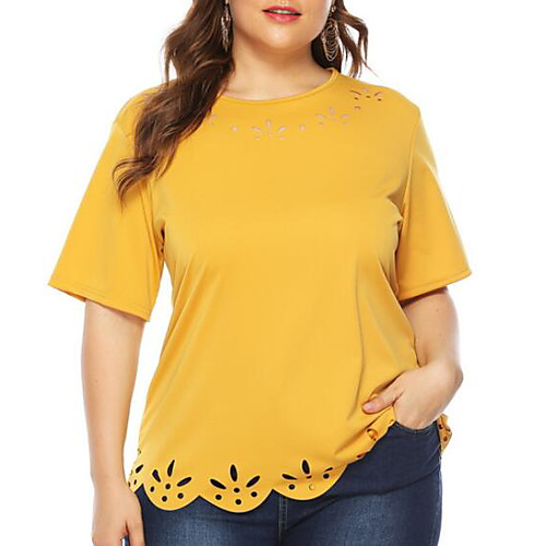 

Women's Plus Size T-shirt Solid Colored Round Neck Tops Basic Top Yellow