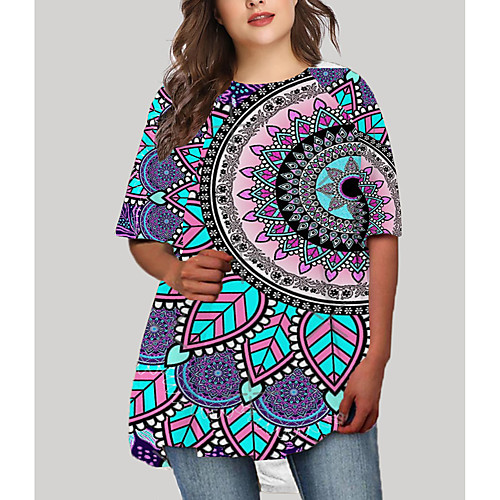 

Women's Plus Size Graphic Color Block Print Casual Half Sleeve Fall Short Mini Dress T Shirt Dress Tee Dress Blue Blushing Pink