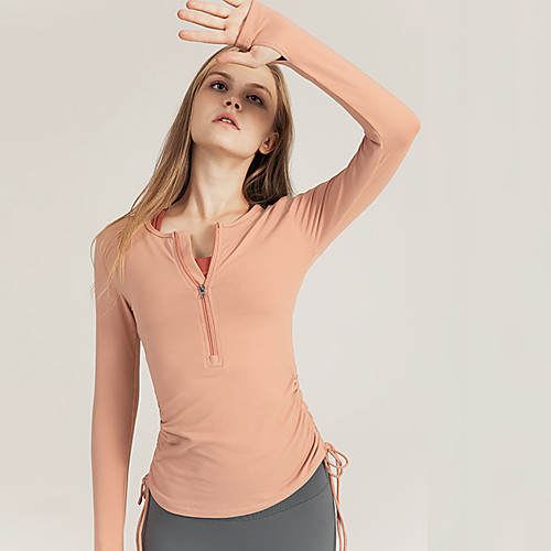 

Women's Crew Neck Yoga Top Thumbhole Strappy Solid Color White Black Red Pink Green Nylon Spandex Yoga Fitness Gym Workout Tee Tshirt Top Long Sleeve Sport Activewear Breathable Quick Dry Moisture