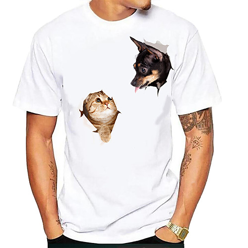 

Men's Tees T shirt Hot Stamping Cat Graphic Prints Animal Print Short Sleeve Daily Tops Basic Casual White