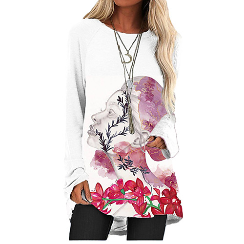 

Women's Shift Dress Short Mini Dress White Long Sleeve Floral Color Block Print Fall Spring Round Neck Casual 2021 S M L XL XXL 3XL