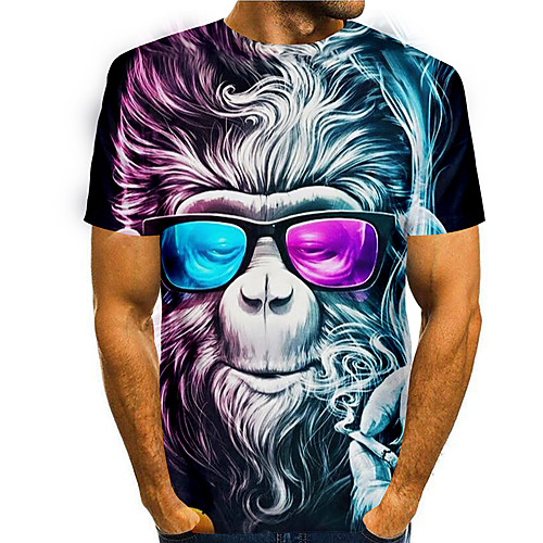 

Men's Tees T shirt 3D Print Graphic Prints Orangutan Animal Print Short Sleeve Daily Tops Basic Casual Rainbow