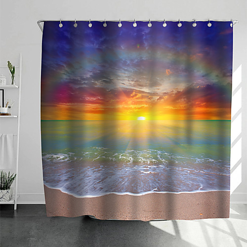 

Shower Curtains with Hooks Rustic Sea View At Sunrise Scenery Polyester Novelty Fabric Waterproof Shower Curtain for Bathroom