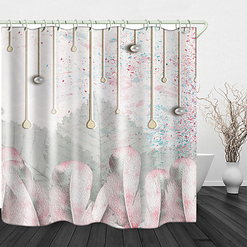

Leaf Feather Print Waterproof Fabric Shower Curtain for Bathroom Home Decor Covered Bathtub Curtains Liner Includes with Hooks