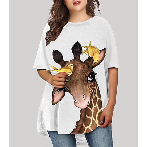 

Women's Plus Size Graphic Animal Print Basic Half Sleeve Fall Short Mini Dress T Shirt Dress Tee Dress White