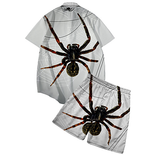 

Men's Shirt Suits 3D Print Spider Animal Button-Down 3D Print Short Sleeve Daily Tops Casual Fashion Breathable White