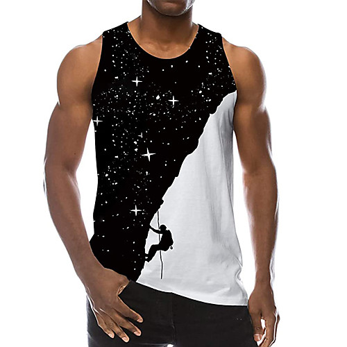 

Men's Tank Top Undershirt 3D Print Galaxy 3D Print Sleeveless Daily Tops Casual Beach Black / White