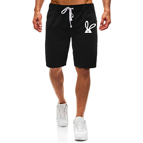 

Men's Shorts Casual / Sporty Daily Sports Easter Sweatpants Shorts Pants Rabbit / Bunny Short Zipper Pocket Print Black Light Grey