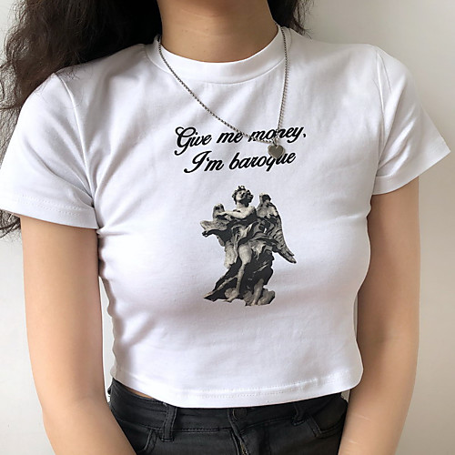 

Women's Crop Top Tee / T-shirt Pure Color Crew Neck Sport Athleisure Top Short Sleeves Breathable Soft Comfortable Everyday Use Casual Daily Outdoor