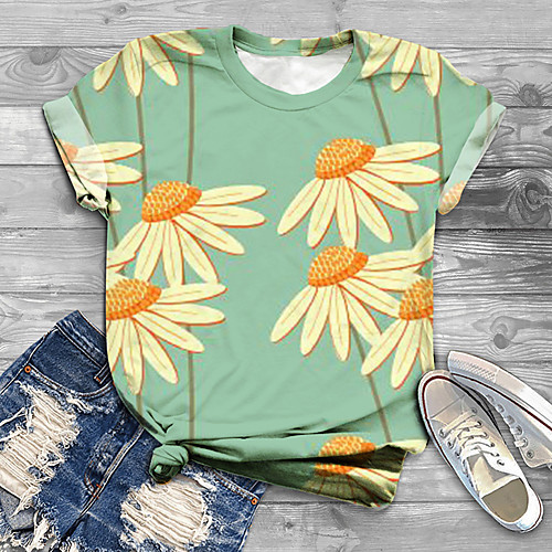 

Women's Plus Size Print Graphic Floral T shirt Large Size Crewneck Short Sleeve Tops XL XXL 3XL Green Big Size