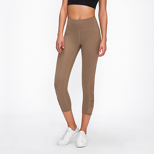 

Women's High Waist Yoga Pants Patchwork Capri Leggings Tummy Control Butt Lift Breathable Solid Color Purple Brown Mesh Spandex Yoga Fitness Gym Workout Sports Activewear Stretchy Skinny / Athletic