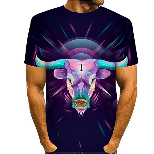 

Men's T shirt 3D Print Graphic Prints Cow Animal 3D Print Short Sleeve Daily Tops Basic Casual Black