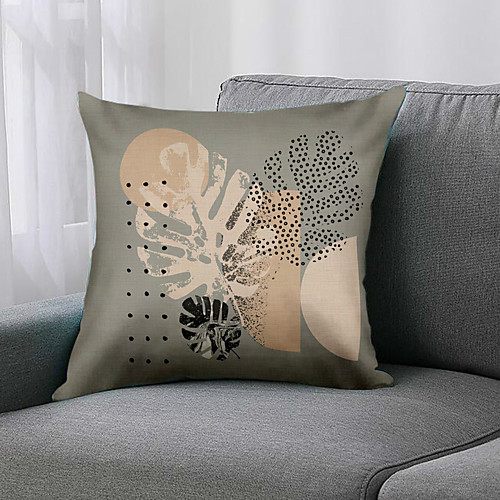 

1 Pc Leaf And Geometric Style Cushion Cover Double Side Print 45x57cm Linen for Sofa Bedroom