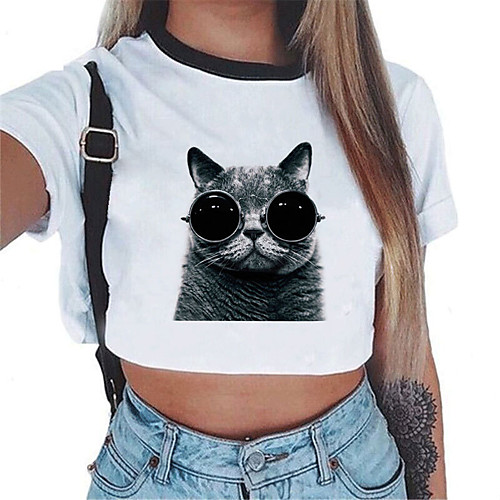 

Women's Crop Top Tee / T-shirt Crop Top Crew Neck Sport Athleisure T Shirt Top Short Sleeves Breathable Soft Comfortable Everyday Use Street Casual Daily Outdoor