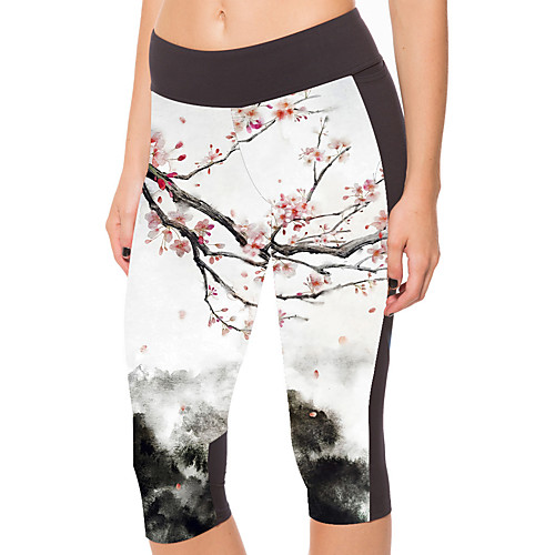 

Women's Stylish Novelty Comfort Leisure Sports Weekend Leggings Pants Graphic Prints Flower Calf-Length Sporty Elastic Waist Print White