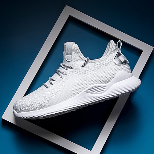 

Men's Trainers Athletic Shoes Sporty Casual Daily Outdoor Running Shoes Walking Shoes Elastic Fabric Tissage Volant Breathable Non-slipping Wear Proof White Black Spring Summer