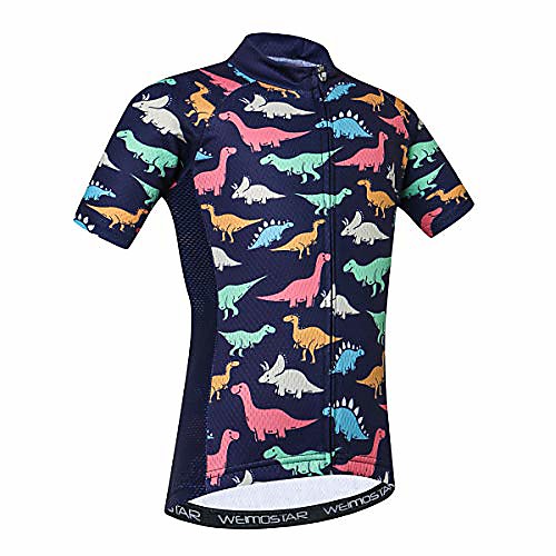 

cycling jersey kids short sleeve children cartoon road mountain bike shirt top girls boys breathable dinosaur world size s