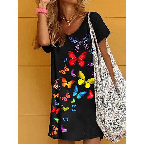 

Women's A Line Dress Short Mini Dress Black Short Sleeve Print Print Summer Round Neck Casual 2021 S M L XL XXL