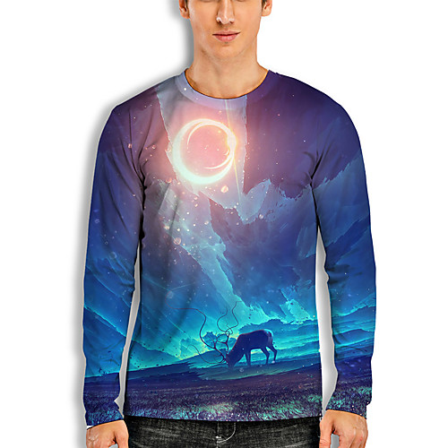 

Men's T shirt 3D Print Graphic Prints Animal 3D Print Long Sleeve Daily Tops Basic Casual Hawaiian Blue