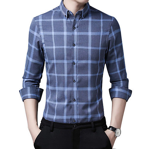 

Men's Shirt Plaid Button-Down Long Sleeve Casual Tops Business Simple A B C