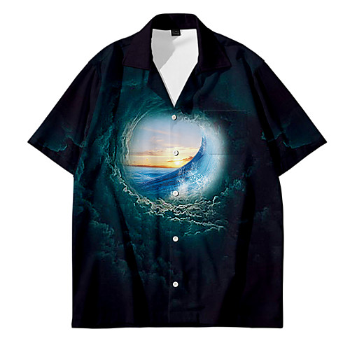 

Men's Shirt 3D Print Scenery Button-Down 3D Print Short Sleeve Casual Tops Casual Fashion Breathable Comfortable Black