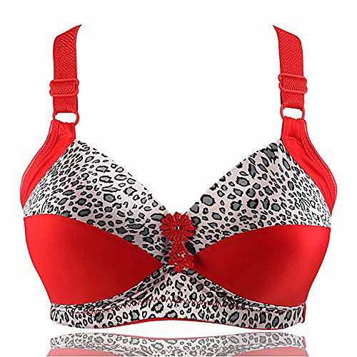 

leopard print 1950s' vintage subtle bullet d cup wirefree comfort full coverage daily bra red