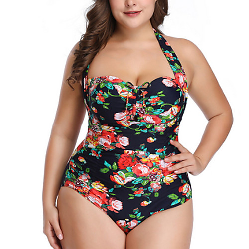 

Women's One Piece Swimsuit Floral Black Blue Blushing Pink Orange Swimwear Bathing Suits