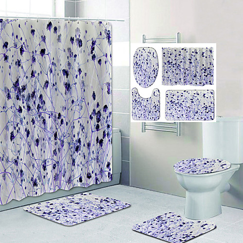 

Purple Small Emerald Flower Pattern Printing Bathroom Shower Curtain Leisure Toilet Four-Piece Design