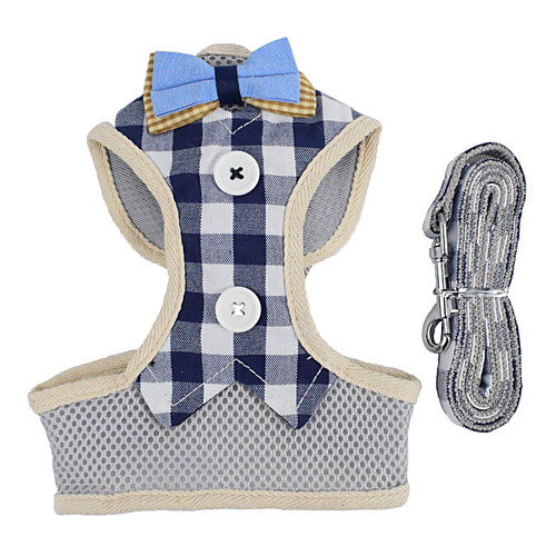 

Dog Cat Harness Training Leash Harness Leash Set Adjustable Escape Proof Outdoor Walking Plaid Bowknot Nylon Small Dog Red Blue
