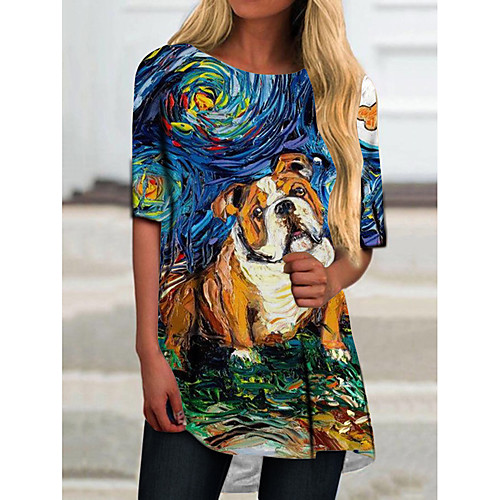 

Women's T Shirt Dress Tee Dress Short Mini Dress Blue Half Sleeve Color Block Animal Print Spring Summer Round Neck Casual 2021 S M L XL XXL 3XL