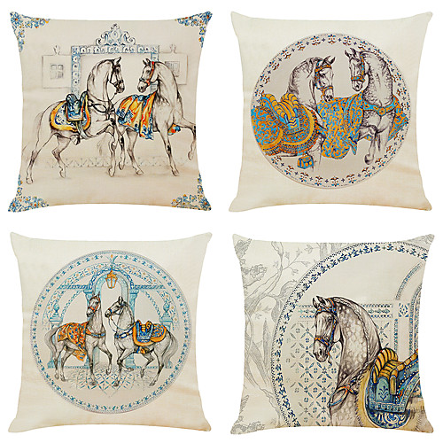 

Cushion Cover 4PC Linen Soft Decorative Square Throw Pillow Cover Cushion Case Pillowcase for Sofa Bedroom 45 x 45 cm (18 x 18 Inch) Superior Quality Machine Washable