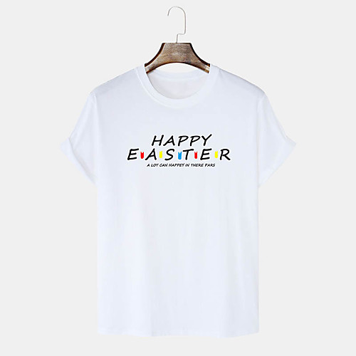 

Men's T shirt Hot Stamping Graphic Prints Egg Happy Easter Print Short Sleeve Daily Tops 100% Cotton Basic Casual White Black Blushing Pink